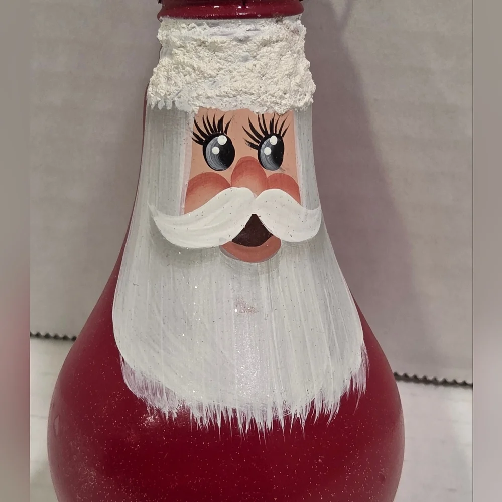 Vintage Handpainted Painted Santa Light Bulb Ornament
